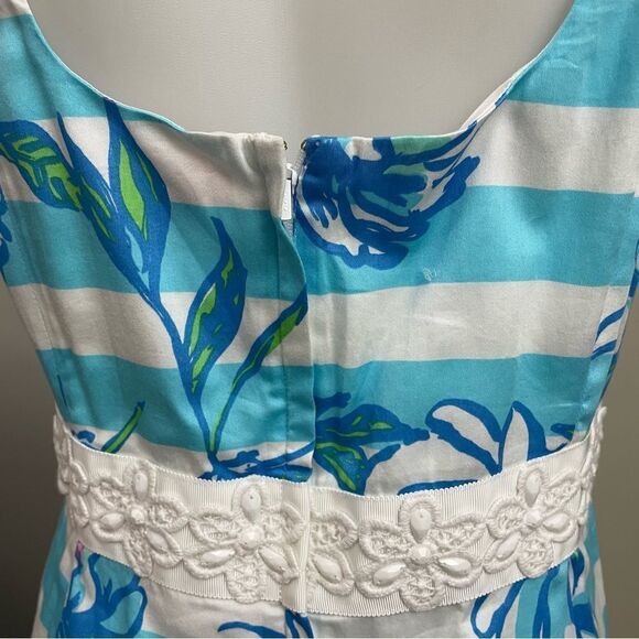 Lilly Pulitzer Tossing the Line Serena Striped‎ Dress sz 10 Floral Beaded Blue - Picture 7 of 13